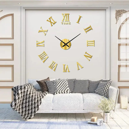 Large round Mirror Wall Clock DIY Self Adhesive Wall Clock