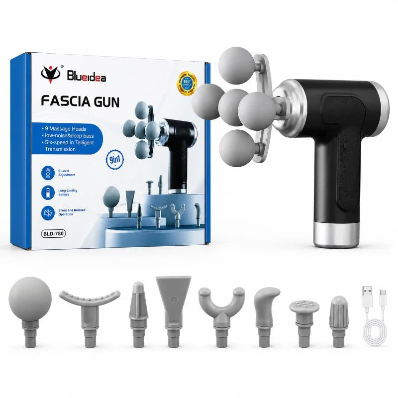 5-Head Rechargeable Massage Gun | 9 Massage Heads | 6 Speed Levels